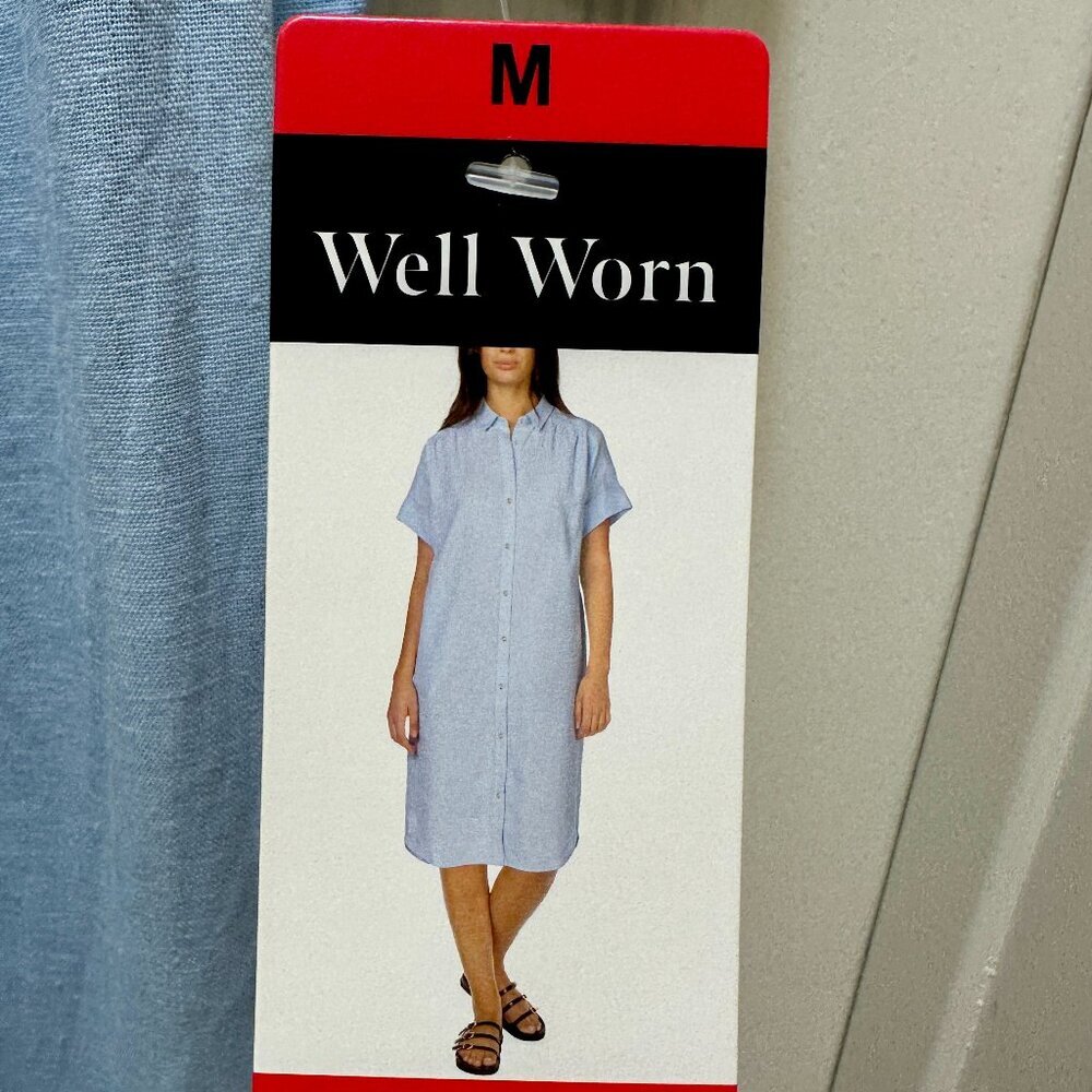 Well Worn Women's Linen Blend Shirt Dress Size M Blue Cottagecore Coastal (NEW)